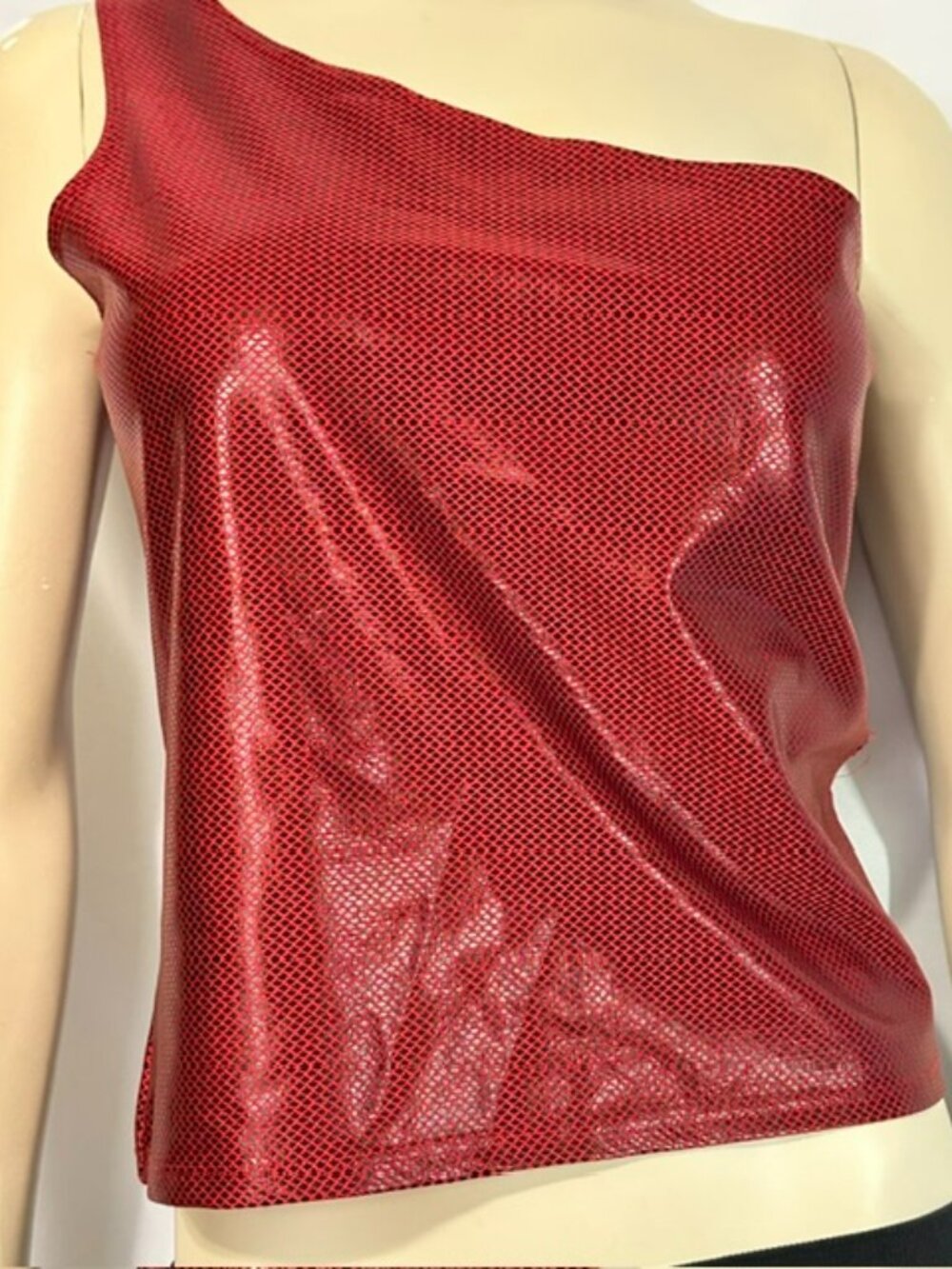 Eye Candy Vintage Y2K Red shimmery faux snakeskin one-shoulder top Size Small